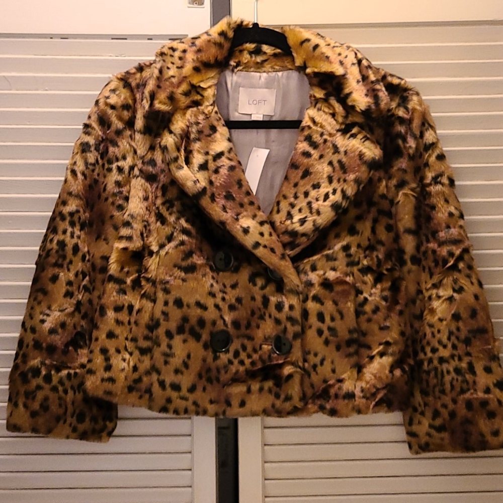 LOFT Faux Fur Leopard Print Cropped Coat - Brown/Black